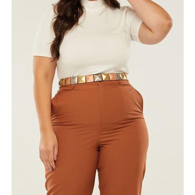 Blusa Social Feminina Plus Size Gola Alta Manga Curta 3/4