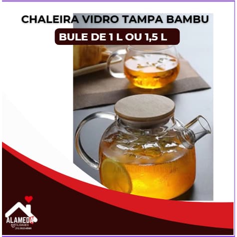 Jarra de Vidro Borossilicato 1L ou 1,5L com Tampa de Bambu e Infusor - Ideal para Bebidas Quentes