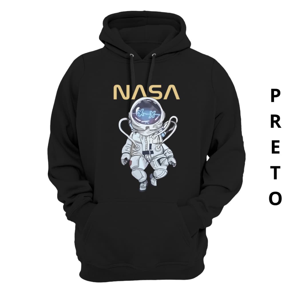 Moletom Unissex Estampa NASA Escrita Bege Blusa Frio Capuz Canguru Inverno Estilo Qualidade Conforto