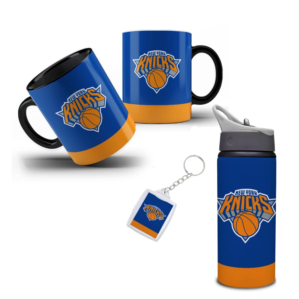 Kit  New York Knicks Garrafa com Caneca e Chaveiro NBA