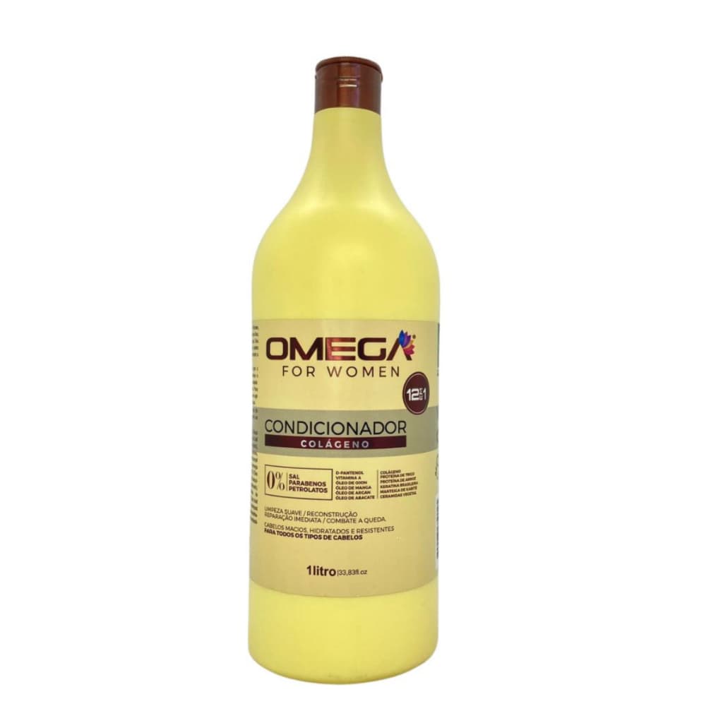 Condicionador Colágeno 1L Omega Hair - Hidratação e Reconstrução Profunda para Cabelos Secos e Danificados