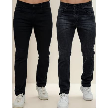 Kit 2 Calças jeans masculina com elastano Slim Preta E Grafite Linha Premium