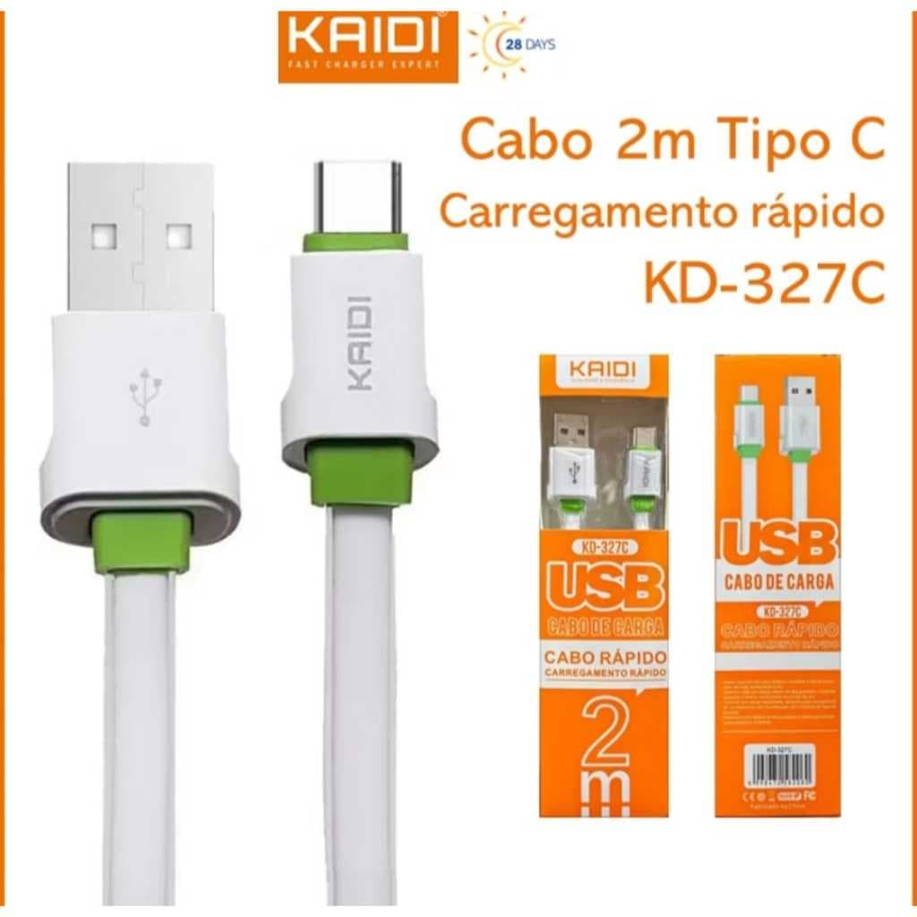 Cabo para Celular de Carga e Dados Cabo Rápido Tipo C 2m 2 metros Kaidi KD-327C