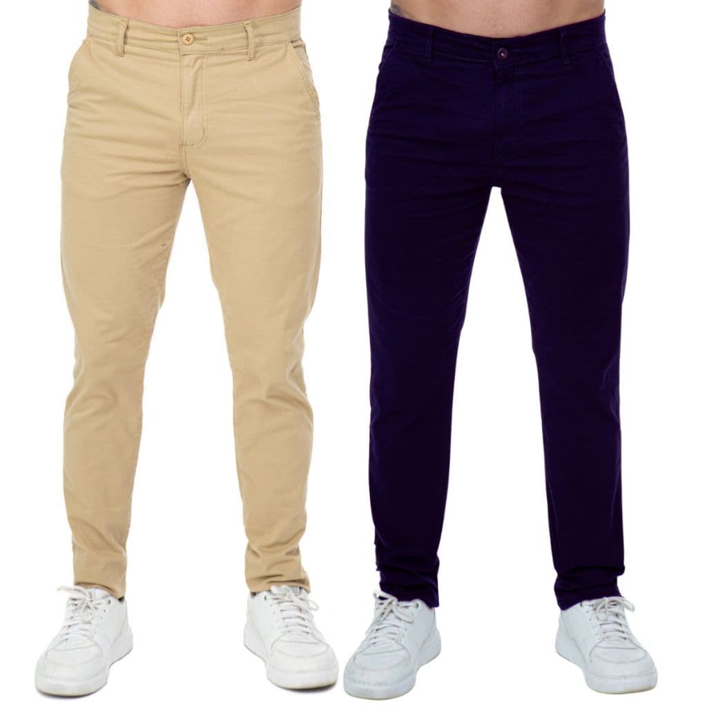 Kit 2 Calças Sarja Chino Top  Sport Fino  Stretc Casual e Confortavel