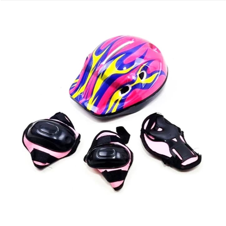 Kit Proteção 7 Peças Infantil Bike Capacete Joelheira Cotoveleira