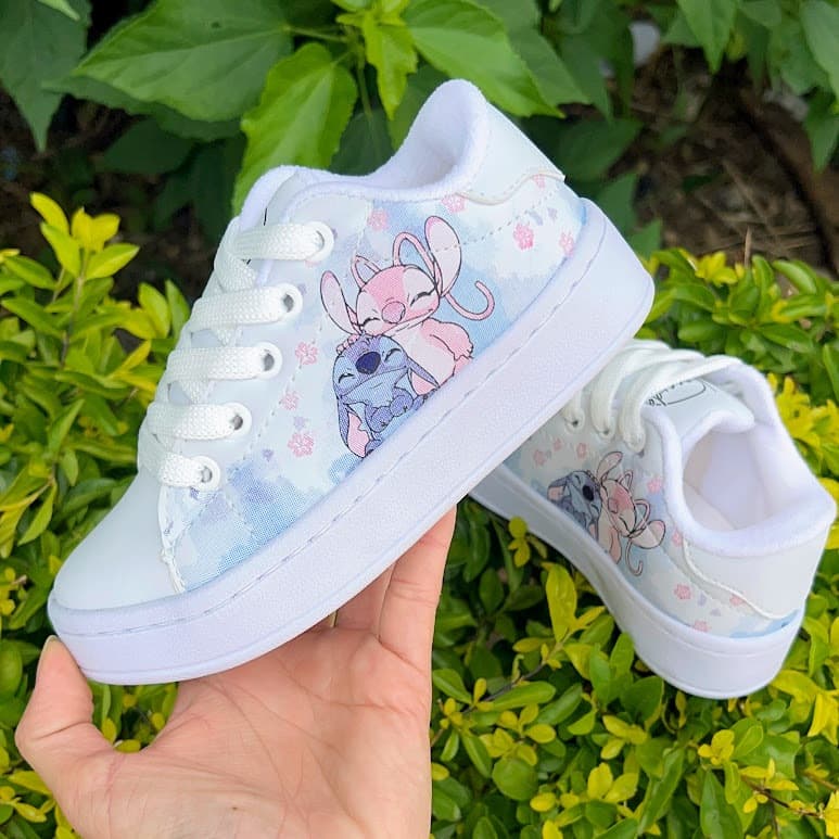Tênis Infantil Branco Estampa Confortável e Estiloso Stitch Casual Dia a Dia escolar escolar lola