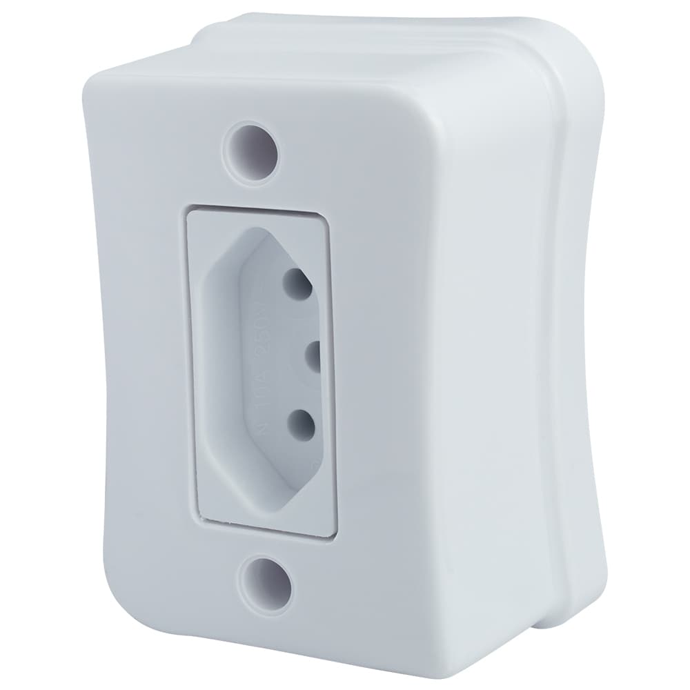 Kit 5 Tomada Simples 2p+t 10A Sobrepor Externo Com Placa Espelho Branco Viena Bivolt 127v e 250v