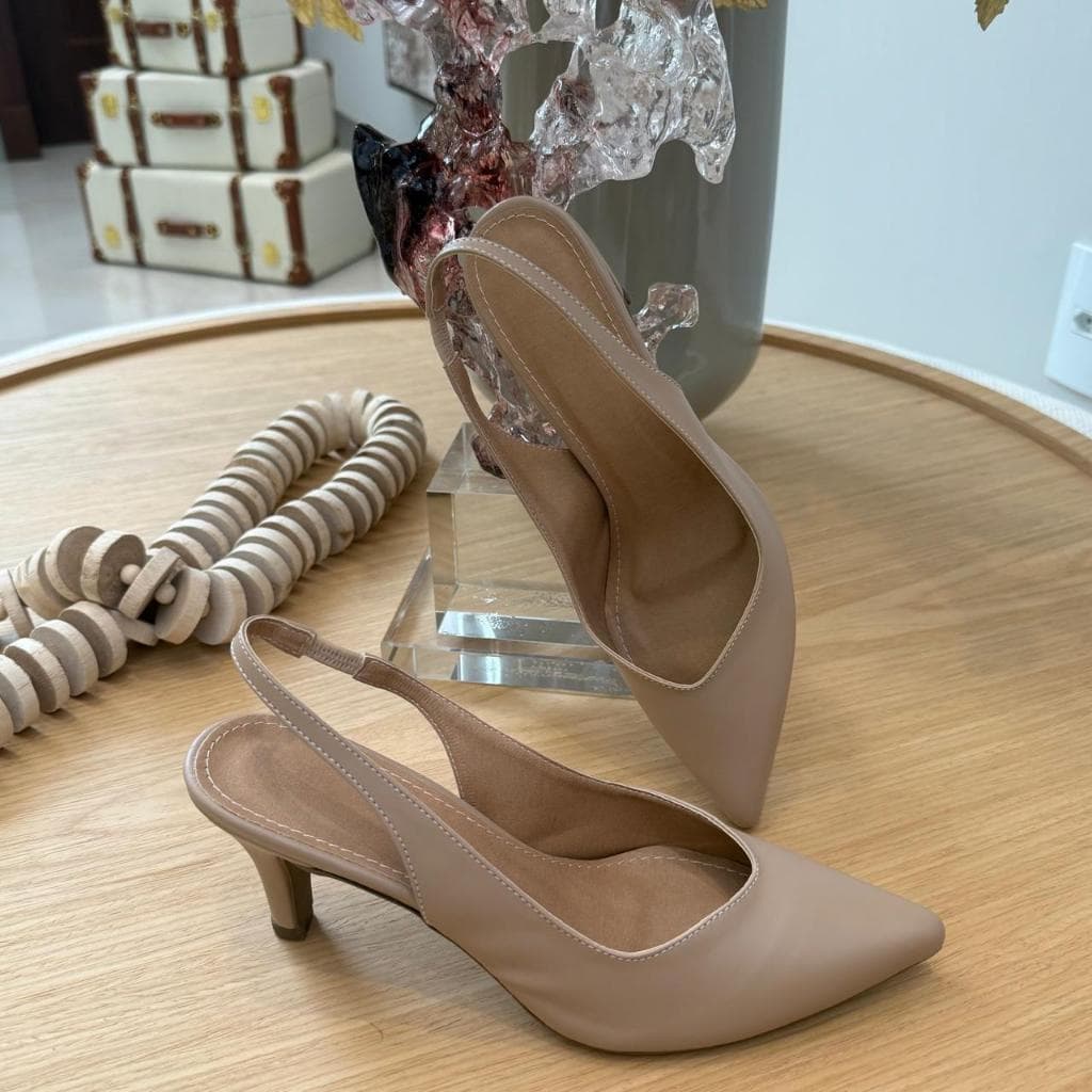 Scarpin Feminino Slingback Salto 7 cm Linha Luxo Confortável Elegante Antiderrapante