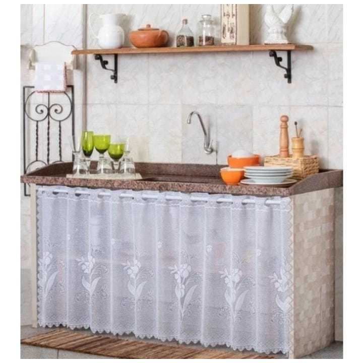 Cortina de Renda Branca de Cozinha pia vitro janela - 0,80 x 1,60 m