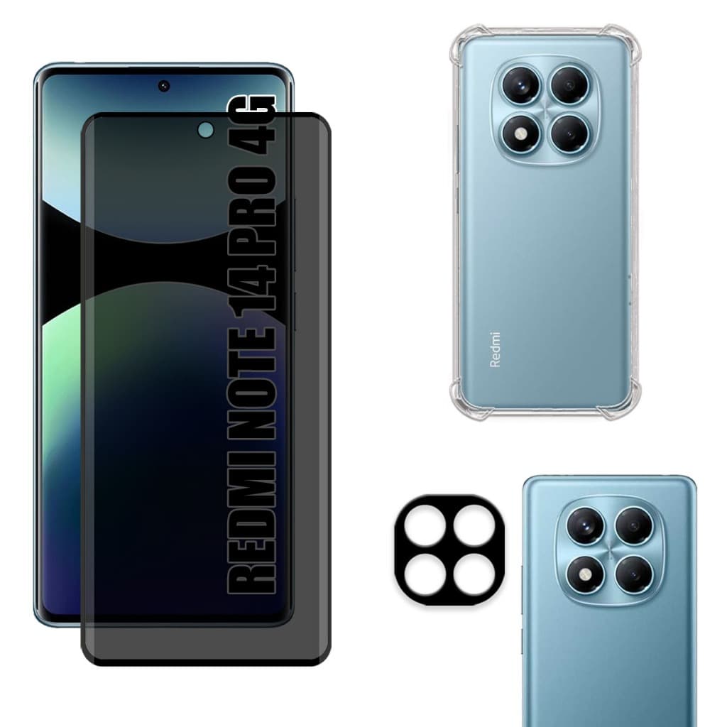 Kit Para Redmi Note 14 Pro 4G | Película de Privacidade Fosca - Capa Anti Shock - Película da Câmera 3D
