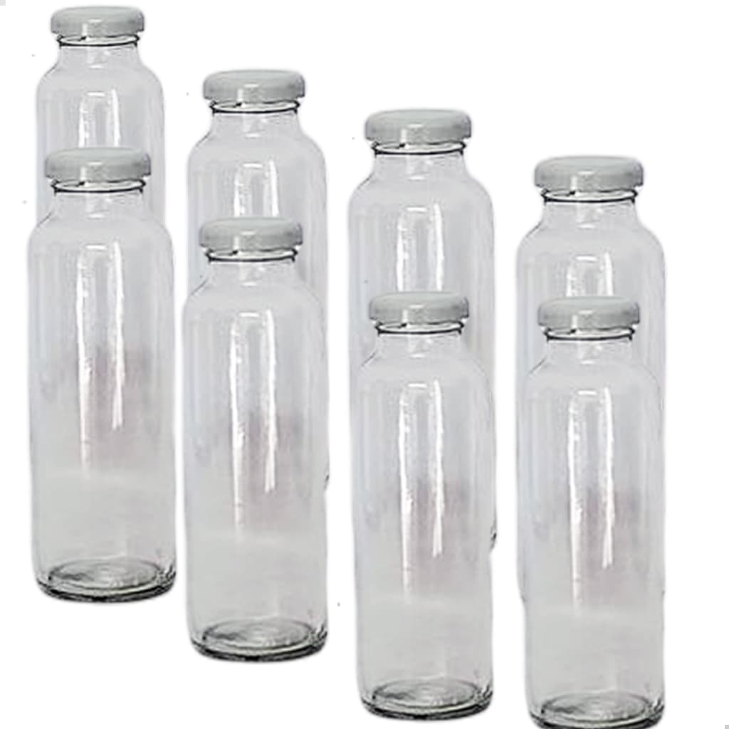 Garrafa Vidro Vintage 300ml  - Kit com 8 garrafas com tampa metálica para Suco Lembrancinha