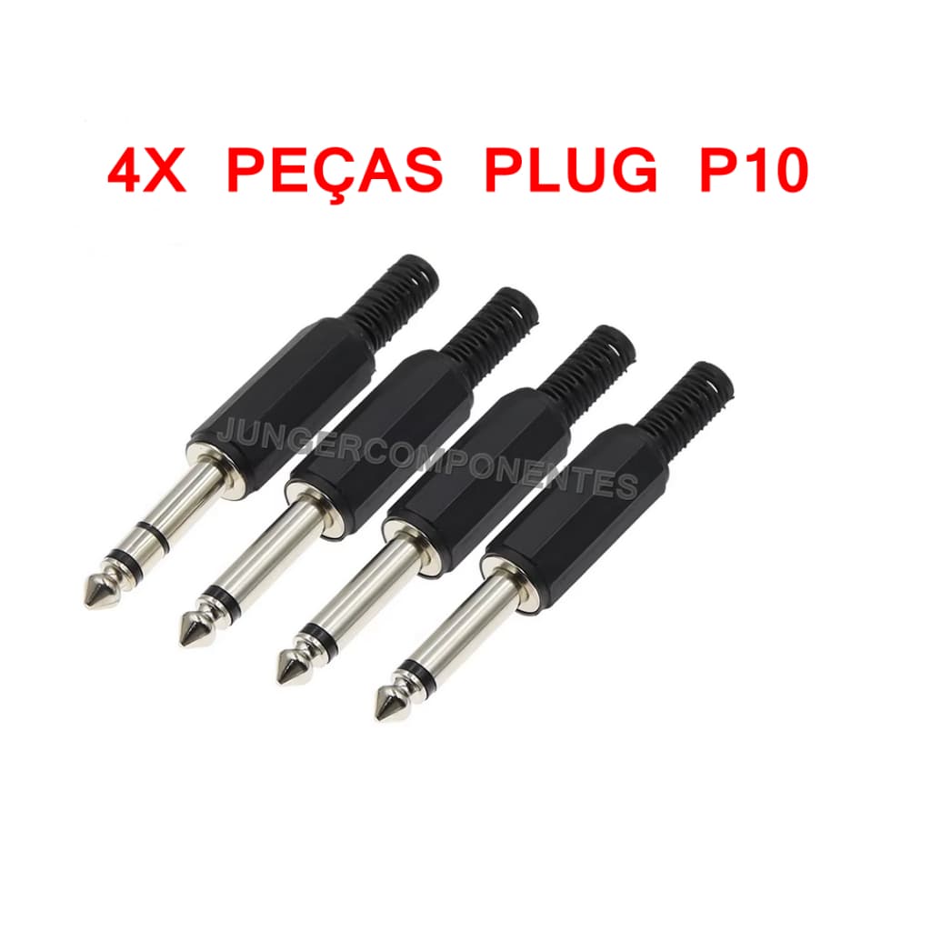 Plug P10 mono cabo Guitarra Violão Baixo mesa de som equalizador amplificador de potencia saída p/ fone de ouvido caixa