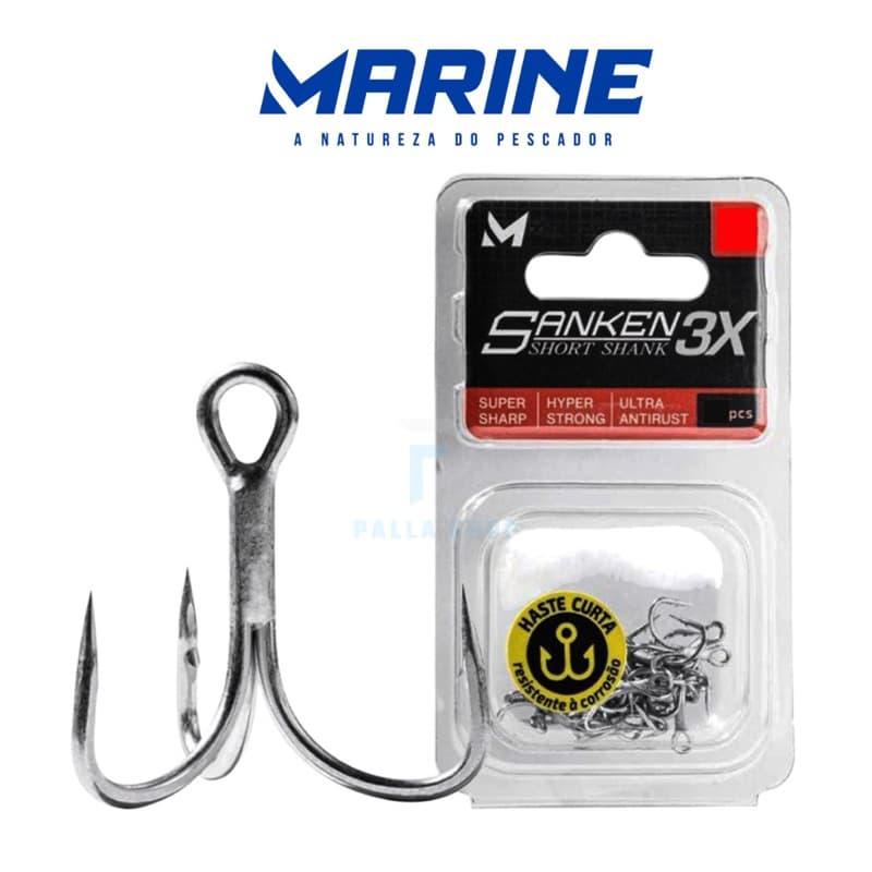 Garatéia Marine Sports Sanken Short Shank Nickel 3X - Cartela - Super Resistente - Ideal para reposição nas Iscas