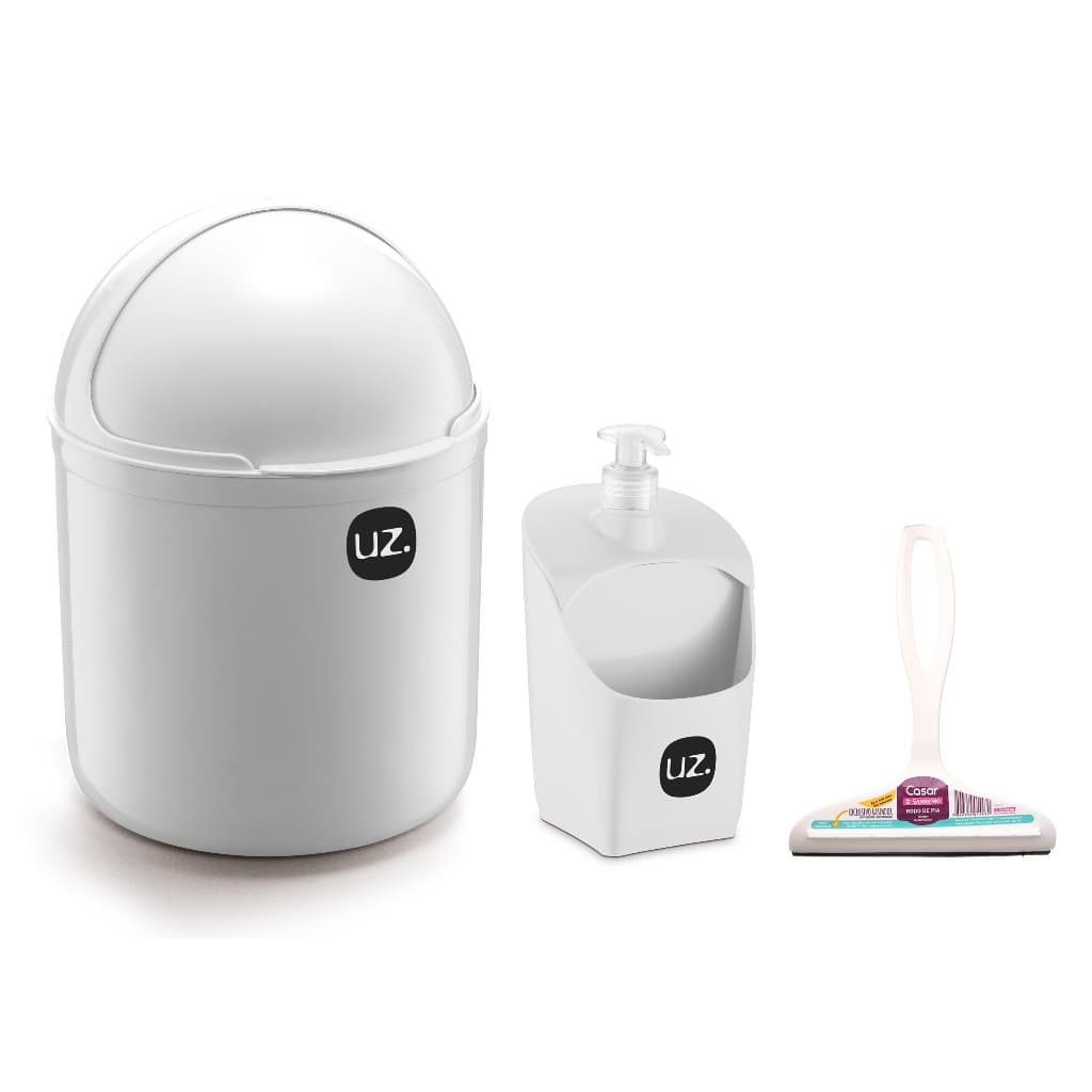 Kit Lixeira para Pia 4 Litros e Porta Detergente Branco ou Cinza - UZ - L.C. Magazine