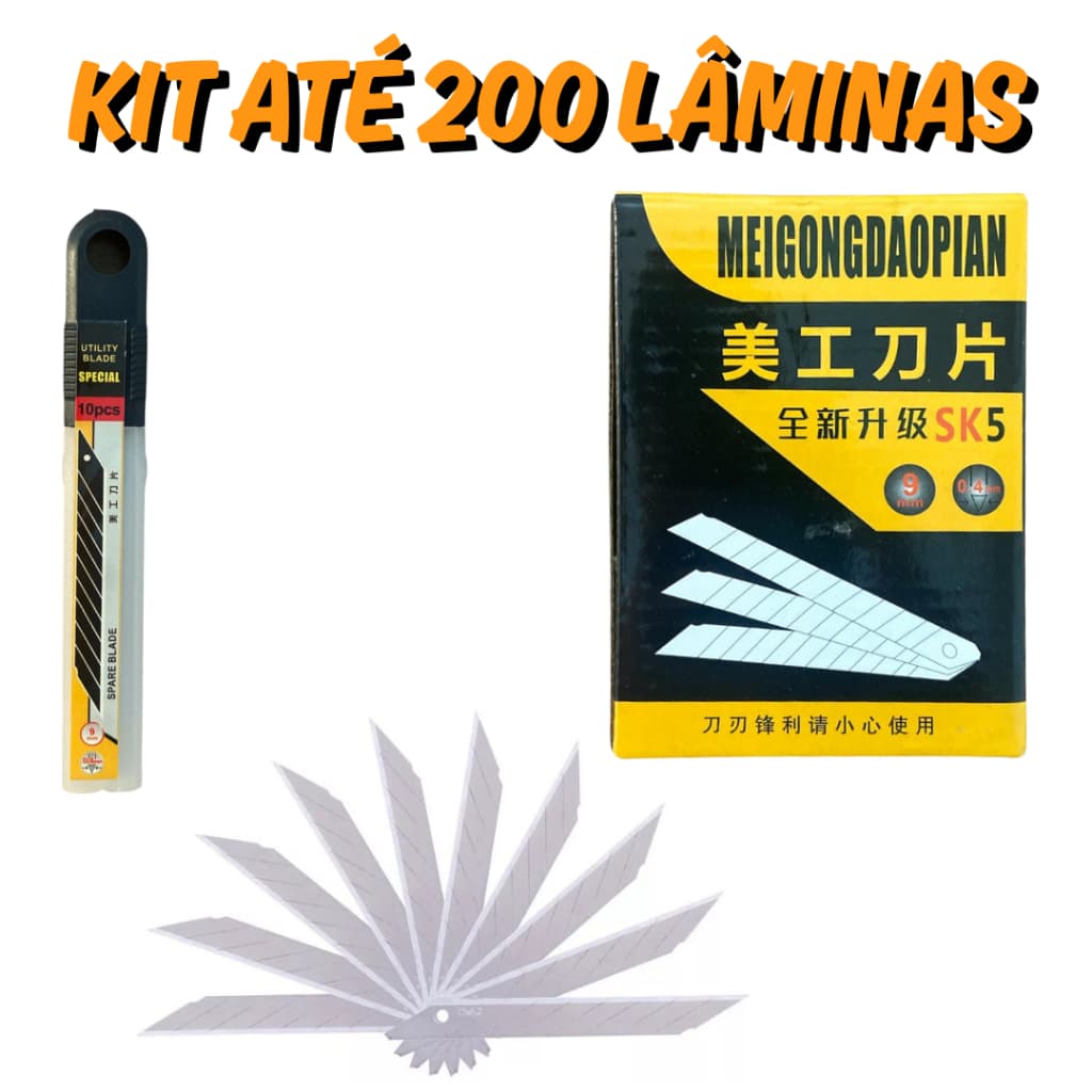 KIT Lâmina para Estilete 9mm 30 graus com Até 200 Lâminas- Prata HallowTools