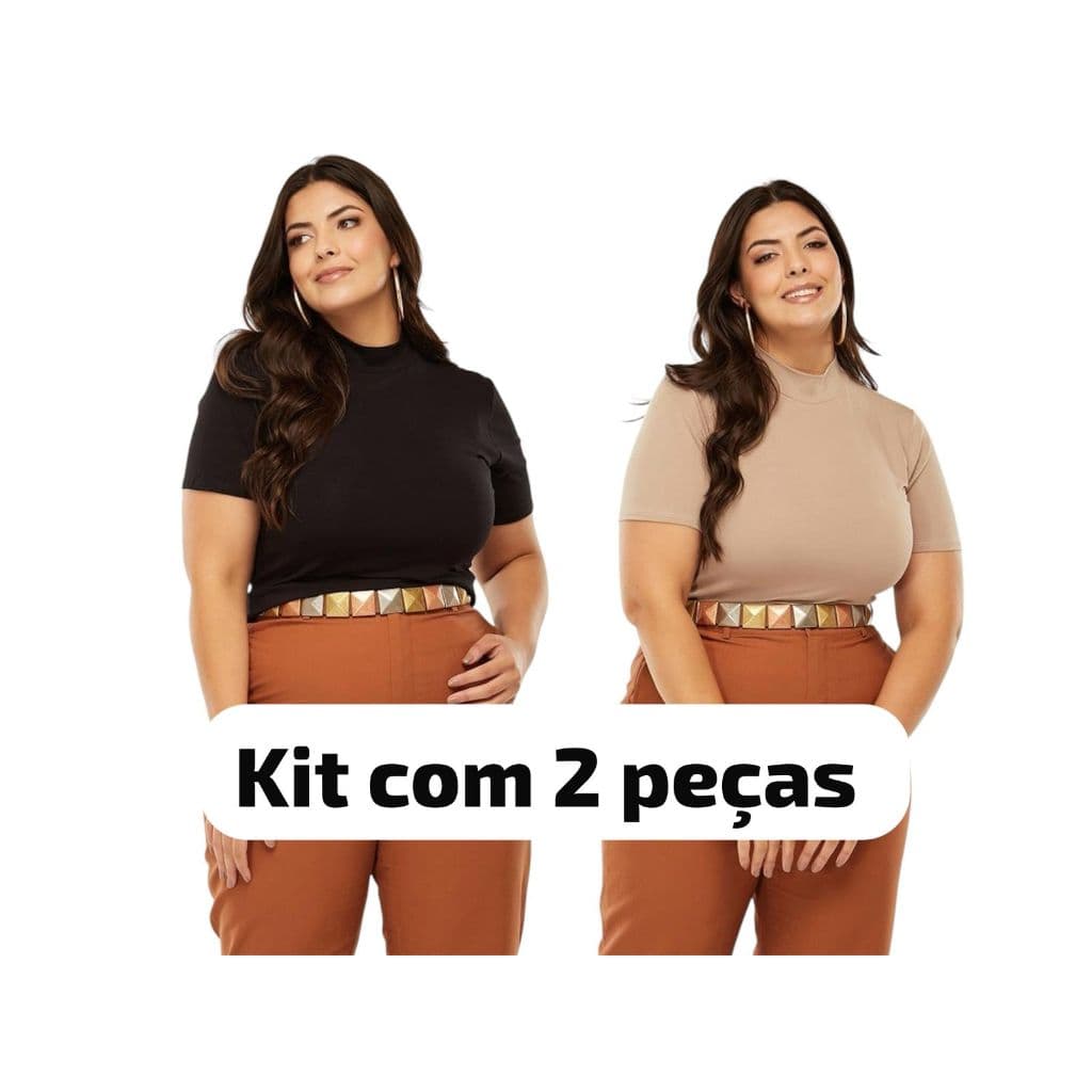 Kit 2 T-shirt GolaAlta BlusaOversized Feminina Básica 100% ALGODÃO Plus Size Cmiseta Lisa Social
