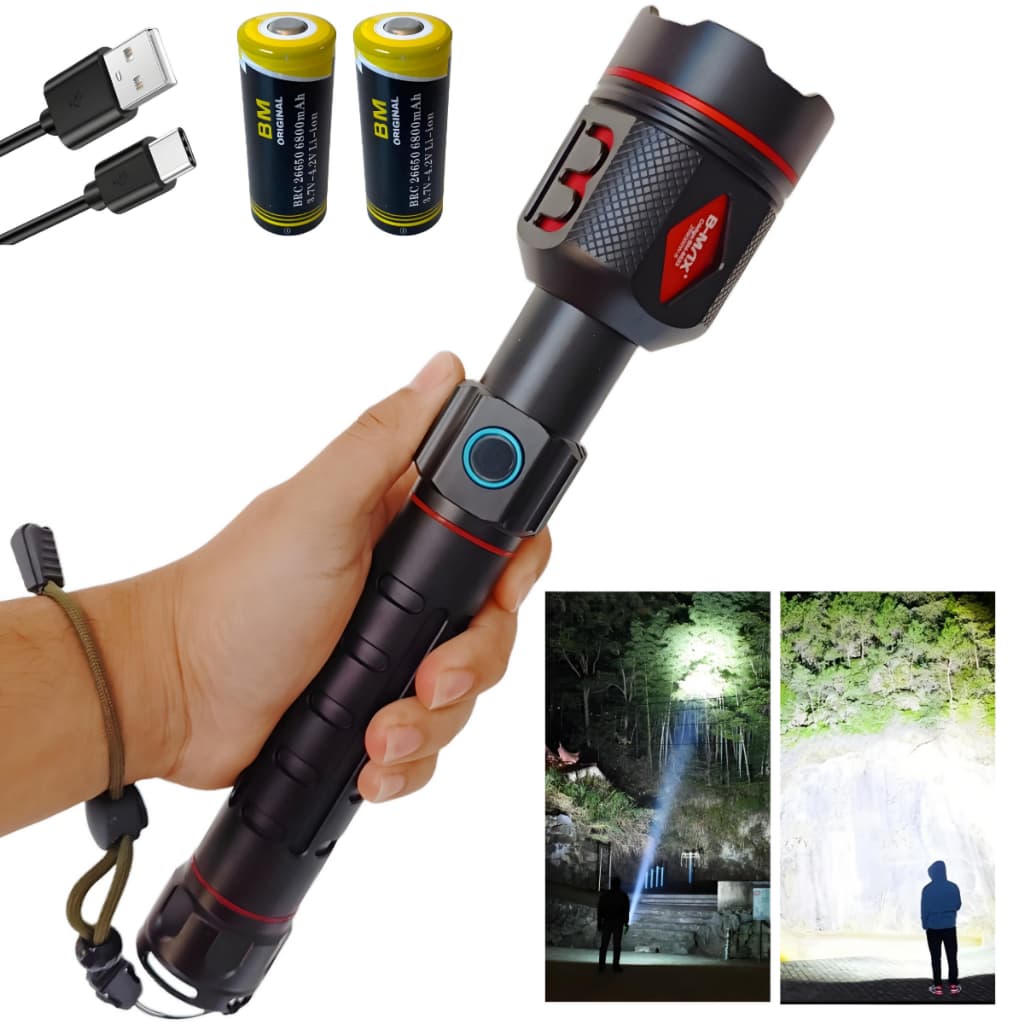 Lanterna De Led Tática P90 Mais Forte 2km Longo Alcance Caça Pesca Militar Recarregável De Alumínio