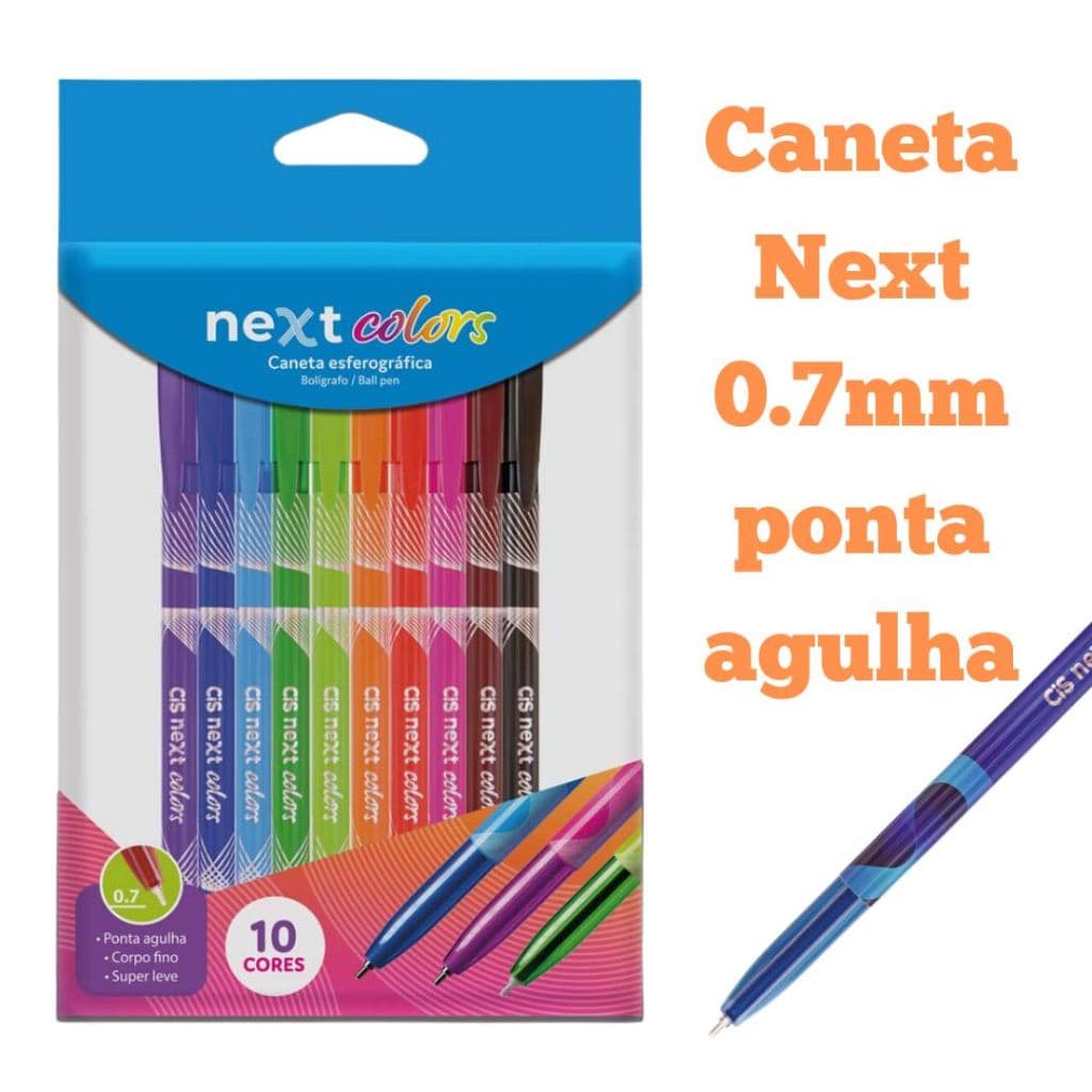 Caneta Esferográfica Ponta Fina 0.7mm CIS Next kit de canetas coloridas