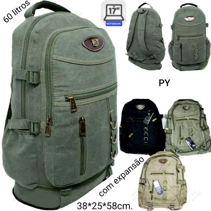 Mochila Lona Camping Reforçada Pará Trabalho Viagem Trilha Com Expansão 100% 60L KV3002