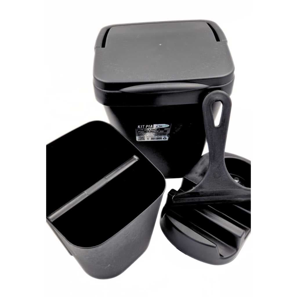KIT COZINHA NA COR PRETO CONTENDO COM 1 LIXEIRA - 1 PORTA TALHER - 1 RODINHO - 1 PORTA DETERGENTE