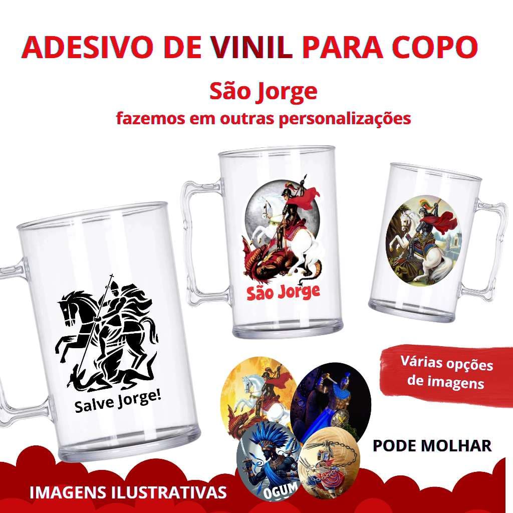 Adesivo de vinil para copo - tema religioso - são jorge - ogum - pode lavar - fazemos em qualquer tema
