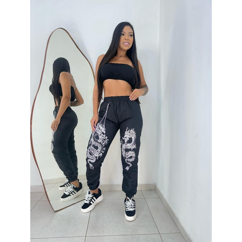 CALÇA FEMININA TACTEL  TENDENCIA GRAGAO COM CORRENTE METAL- MODA URBANA 2024