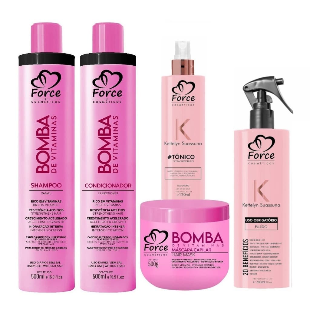 Force Cosméticos Kit Bomba de Vitaminas - Turbo do Crescimento (5 itens)