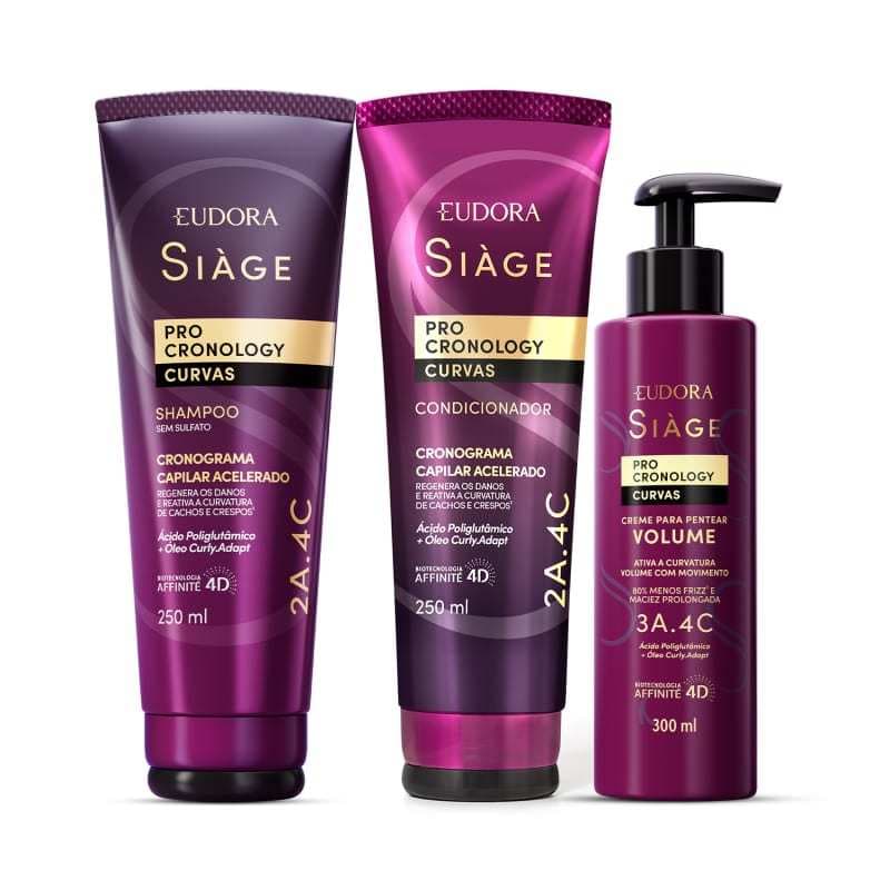Combo Volume Siàge Pro Cronology Curvas: Shampoo 250ml + Condicionador 250ml + Creme para Pentear Volume 300ml