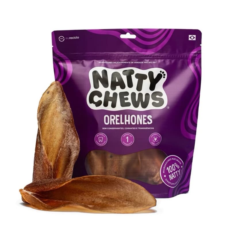 Kit com 2 Pacotes de Petiscos Orelhas Suinas para Cães Natty Chews