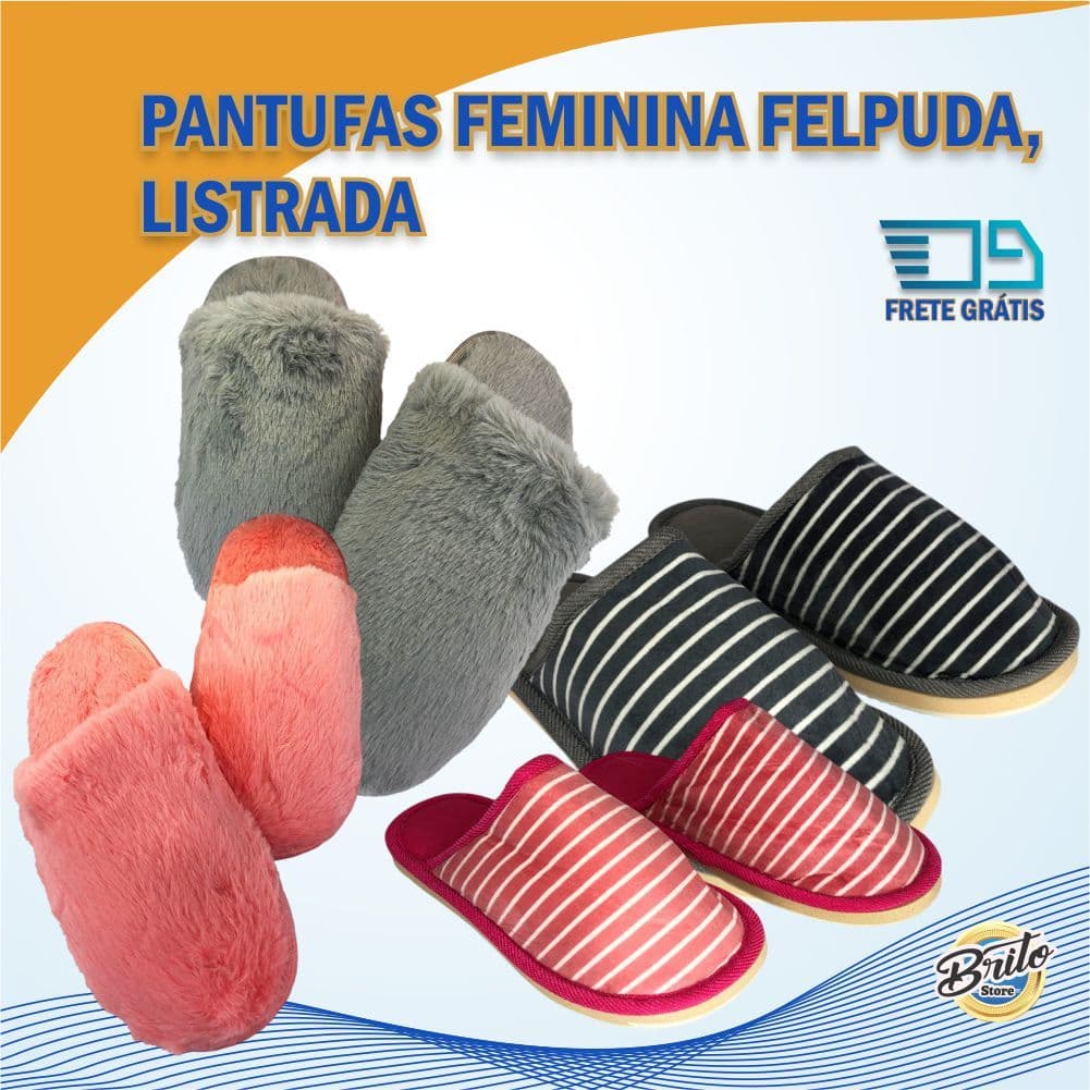 Pantufa Feminina Felpuda Aveludada Peludinha Inverno Frio Chinelo Adulto com Solado Antiderrapante