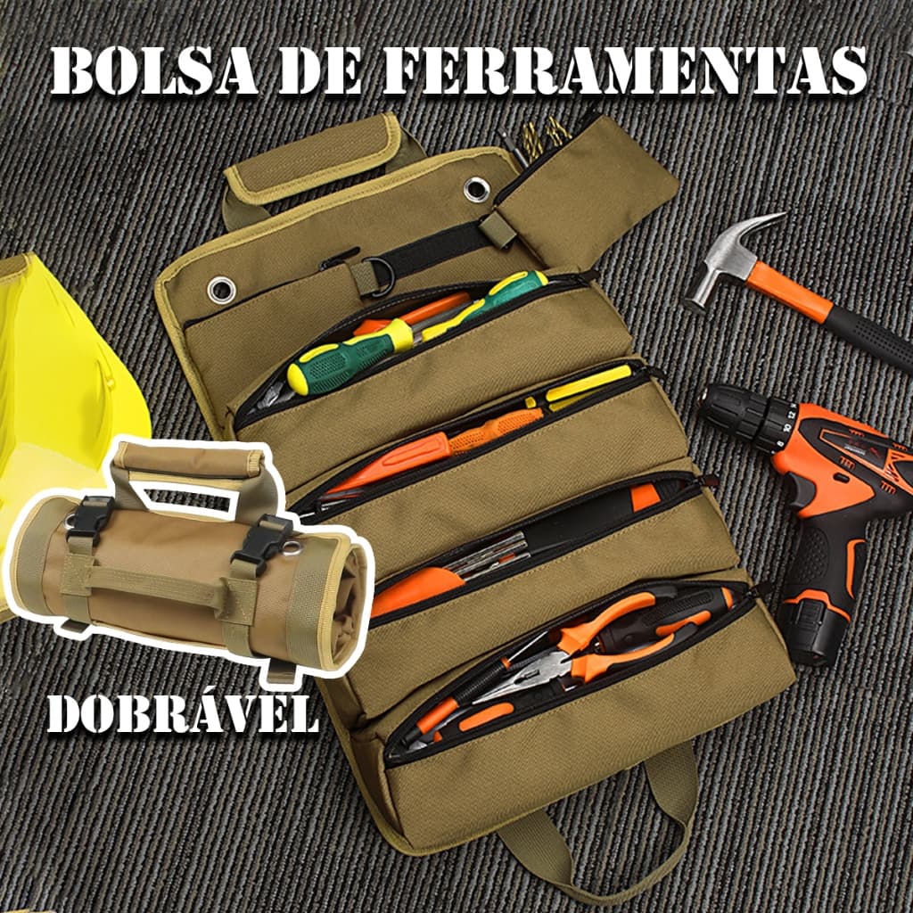 Bolsa de Ferramentas Enrolável Impermeável em Nylon, Organizadora Dobrável com Vários Bolsos para Uso Veicular