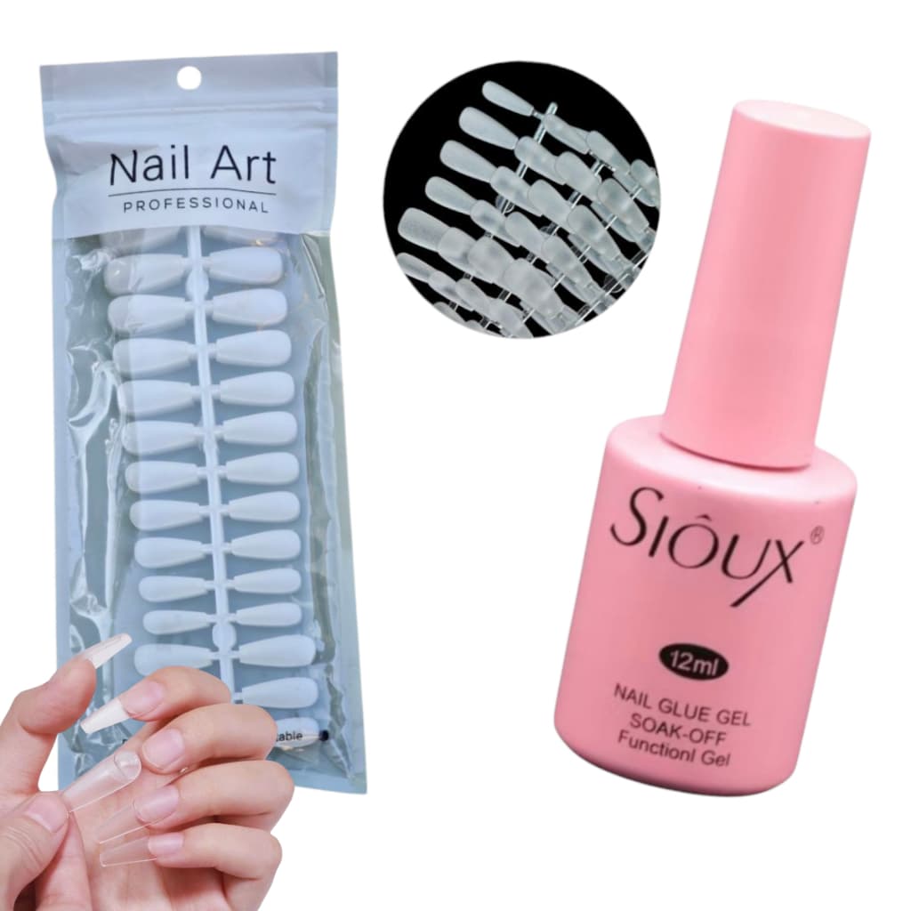 Kit Refil Softgel 300 un + Cola Gel Base Soft Gel Unha Postiça Bailarina  Fosca Não Precisa Lixar