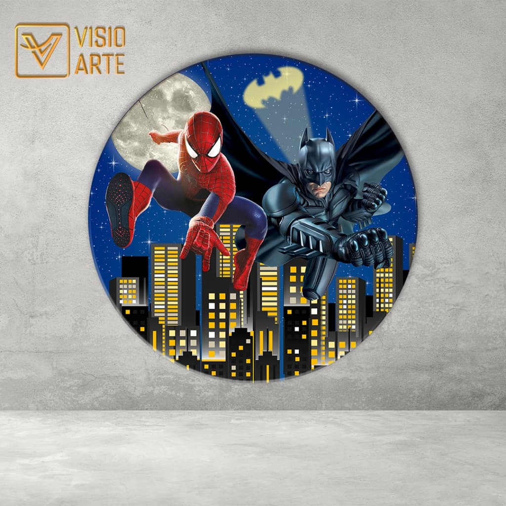 Painel Redondo Sublimado em Tecido 3D Batman Spider