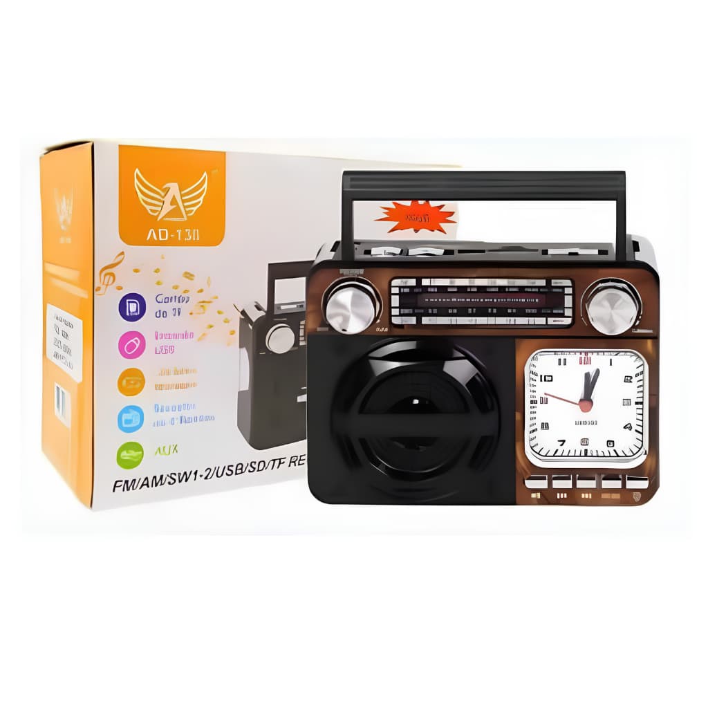 Rádio Portátil Retrô Am Fm A Pilha Energia Usb Recarregável Cartões de Memória SD