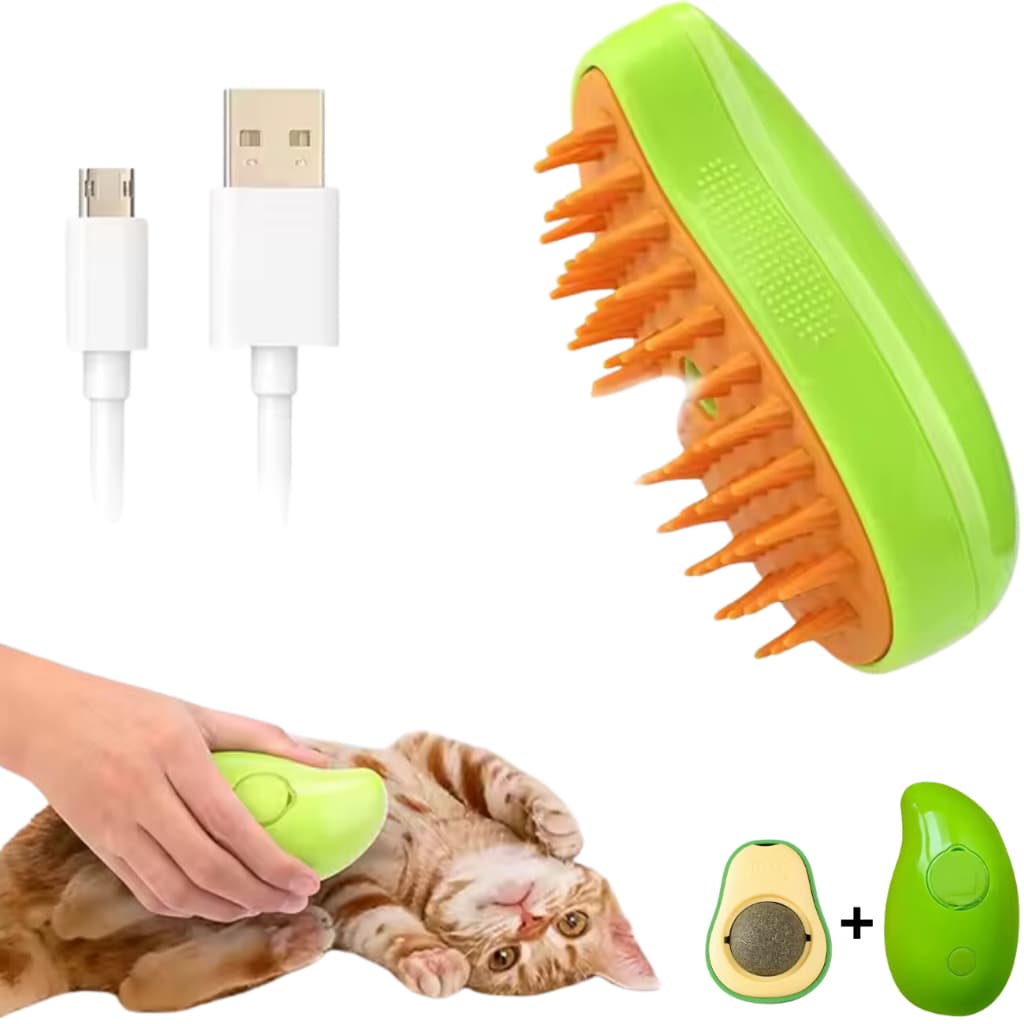 Abacate De Brinquedo Para Gatos e Escova Premium 3 em 1 Vapor Spray Pet