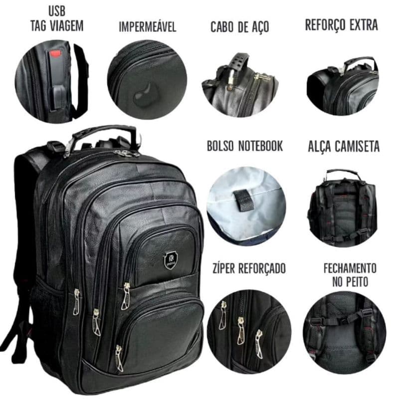 Mochila de Couro Grande para Homens e Mulheres com Entrega em 24 Horas