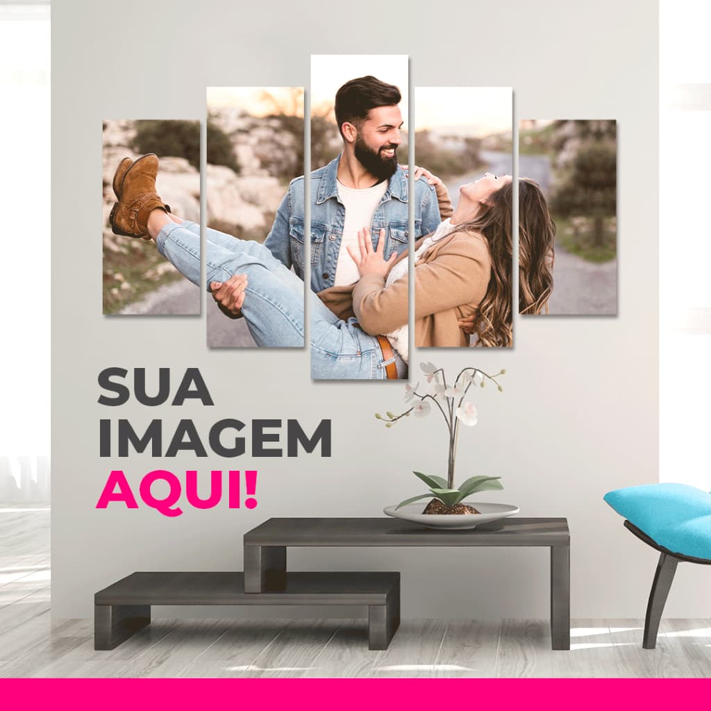 Quadro Decorativo Estilo Mosaico - Personalizado c/ Sua Imagem - Tam. 80x50cm com 5 peças
