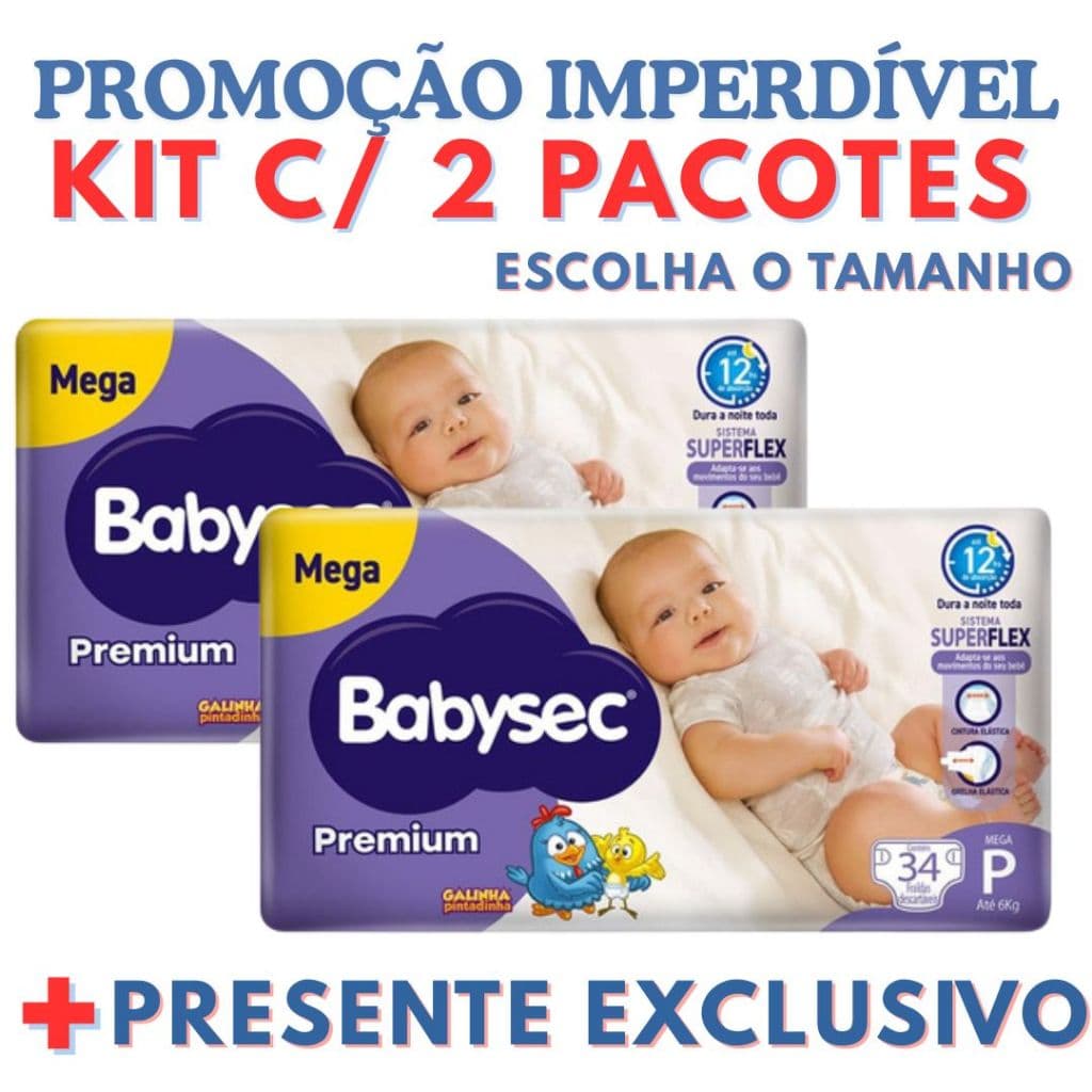 Kit 2 Fraldas Babysec Galinha Pintadinha Premium  mega pacotão Tamanho P ,M,G,XG cada + presente