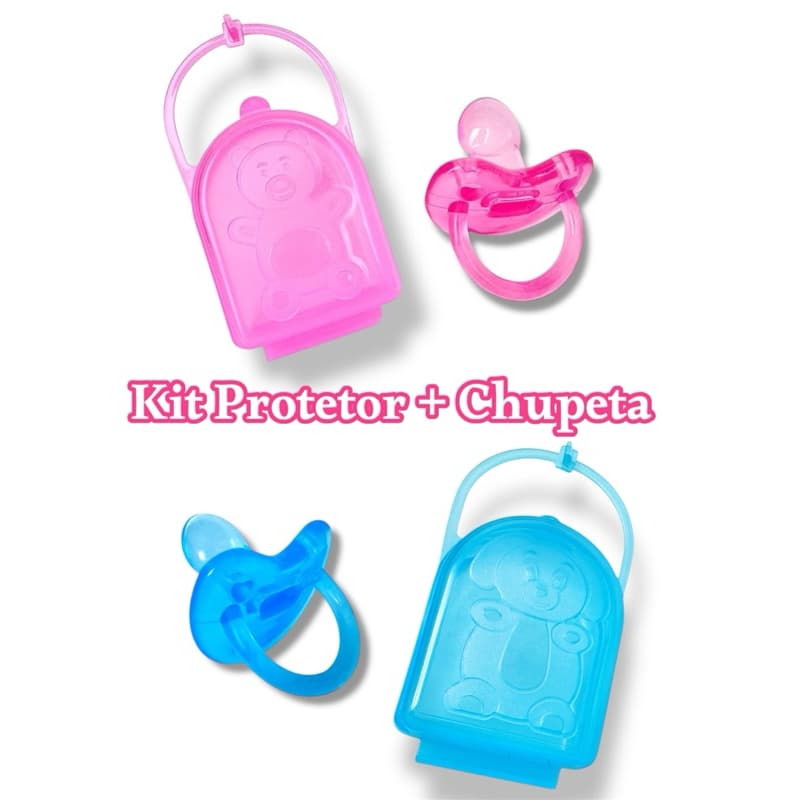 kit Chupeta Silicone Bico Ortodôntico 100% Soft com Porta Chupeta Com Alça Pepeta - Tipo Kuka
