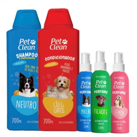 KIT Banho Shampoo, Perfume e Condicionador Pet Clean Cães e Gatos