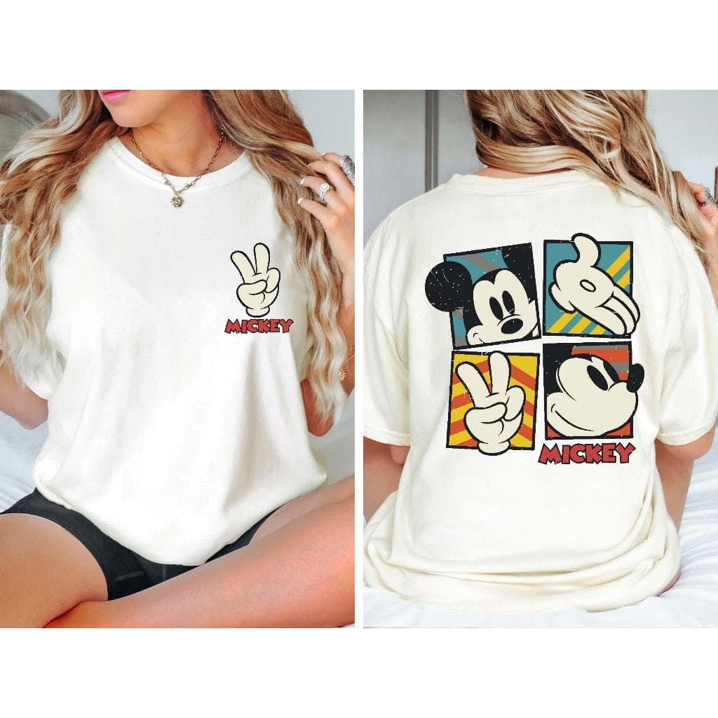 Camiseta feminina estampa Mickey nas costas, camiseta Camiseta Mickey Mouse, Camiseta Vintage