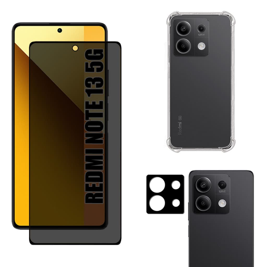 Kit Para Redmi Note 13 5G | Película de Privacidade Fosca - Capa Anti Shock - Película da Câmera 3D