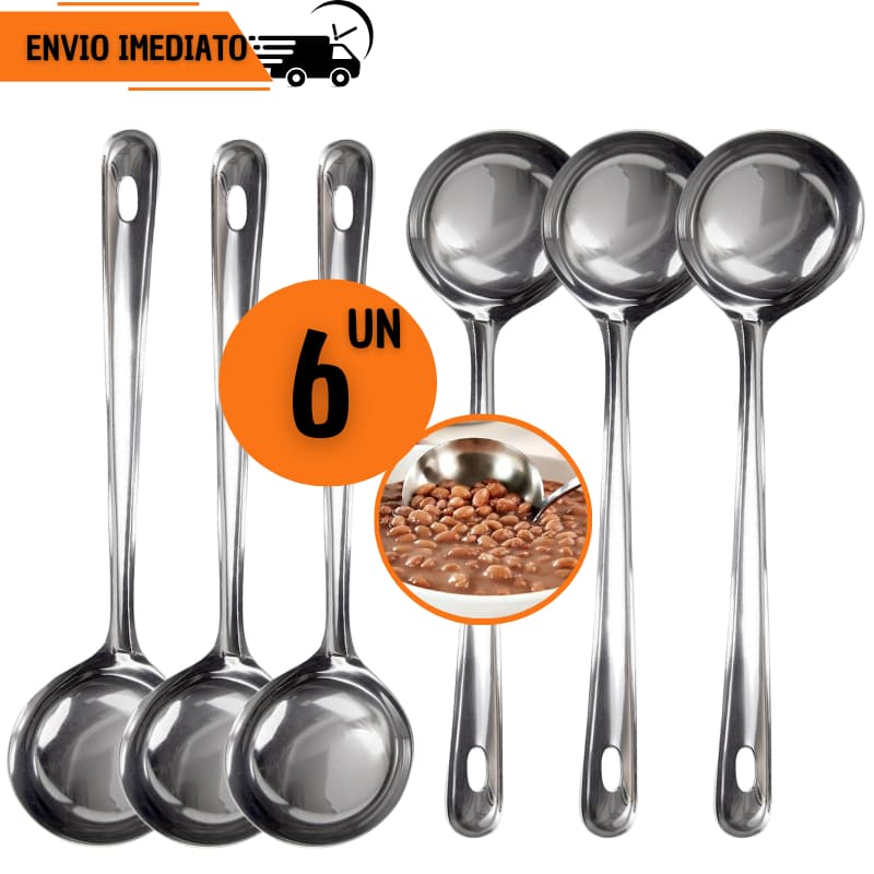 KIT 6 Conchas Inox Para Feijão Sopa Caldos Restaurante Cozinha