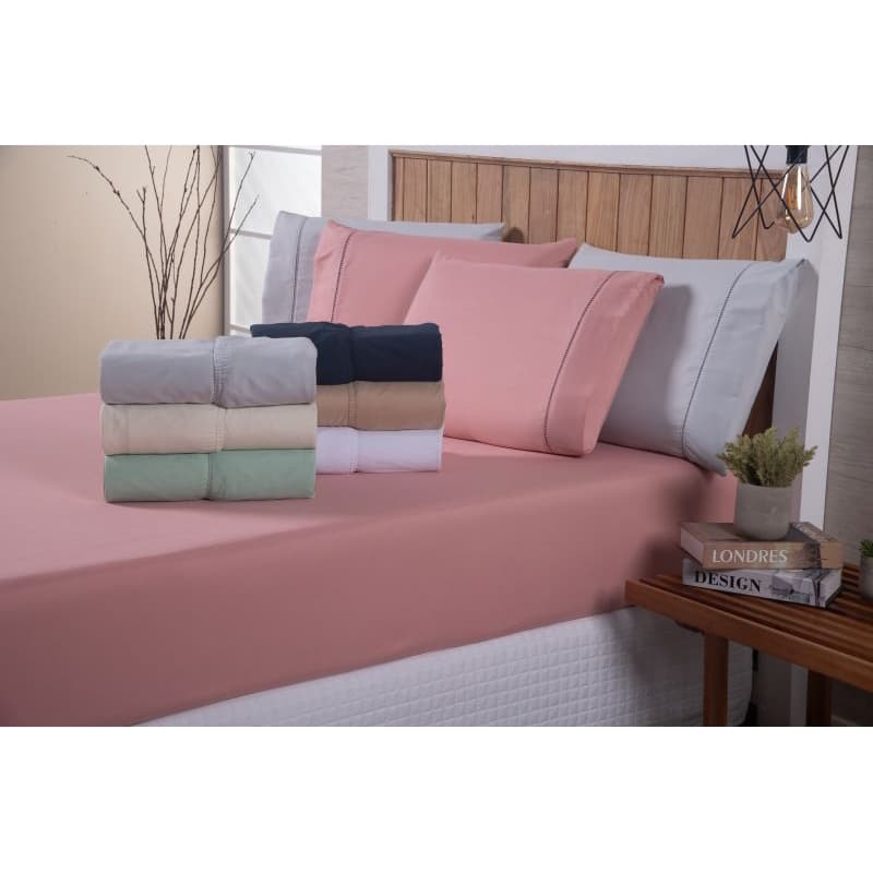 Jogo de Lençol 03 Peças 400 Fios Cama Casal Queen Micropercal Ponto Palito