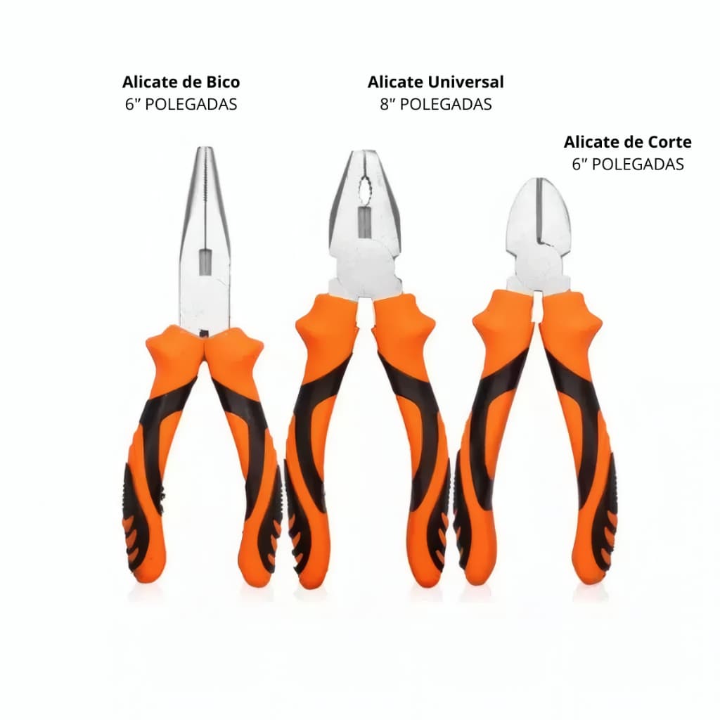 Kit Jogo de Ferramentas - Alicate Universal + Alicate de Corte + Alicate de Bico
