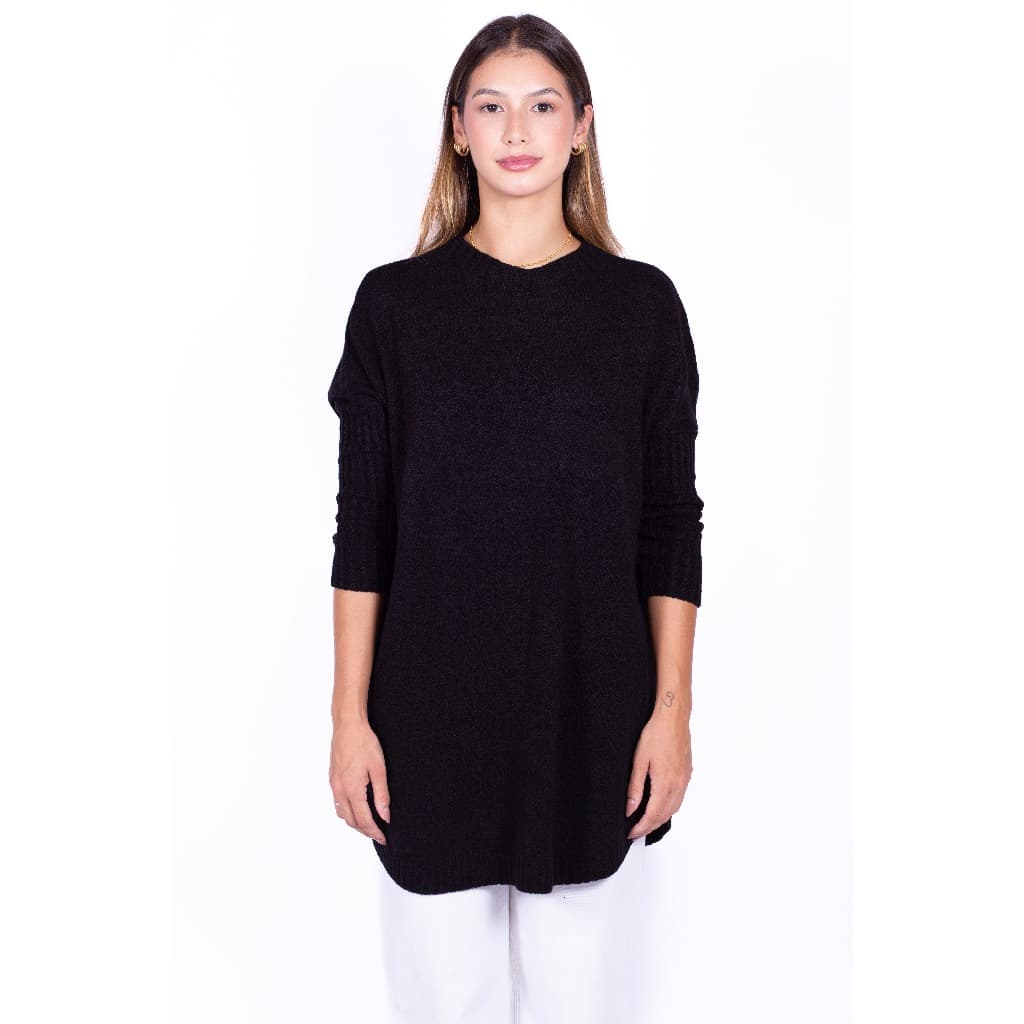 Poncho Tricot Feminino Fio Mousse Manga Longa