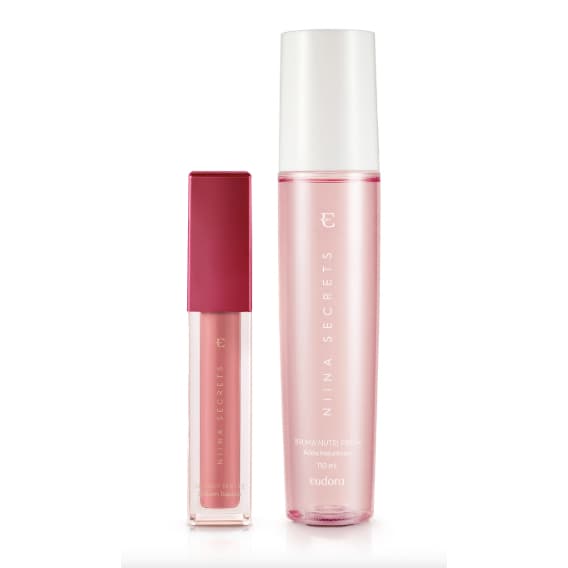 Kit Niina Secrets: Bruma Nutri Fresh 110ml + Batom  Rose Gardênia Líquido 5ml Eudora.