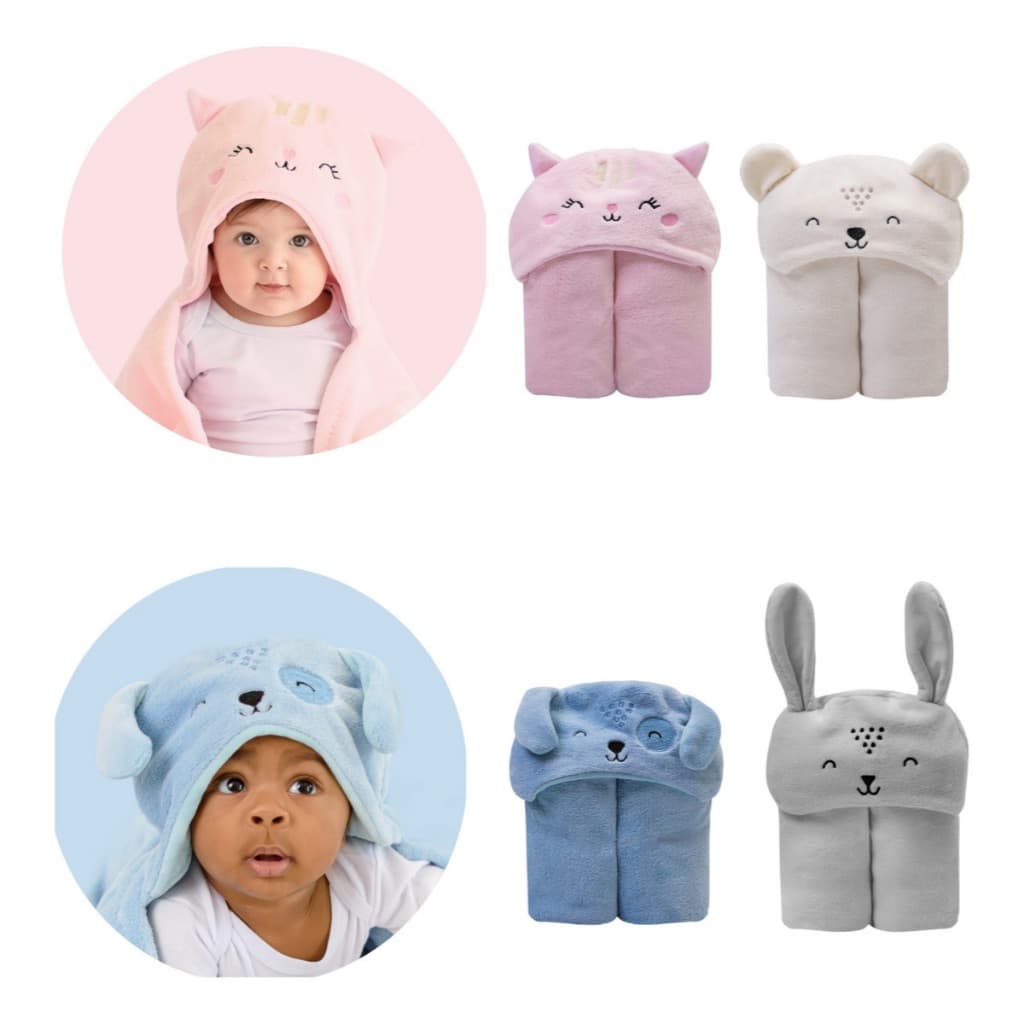 Cobertor Manta Microfibra Bebe Com Orelinha Bichos Papi Cor Creme rosa azul