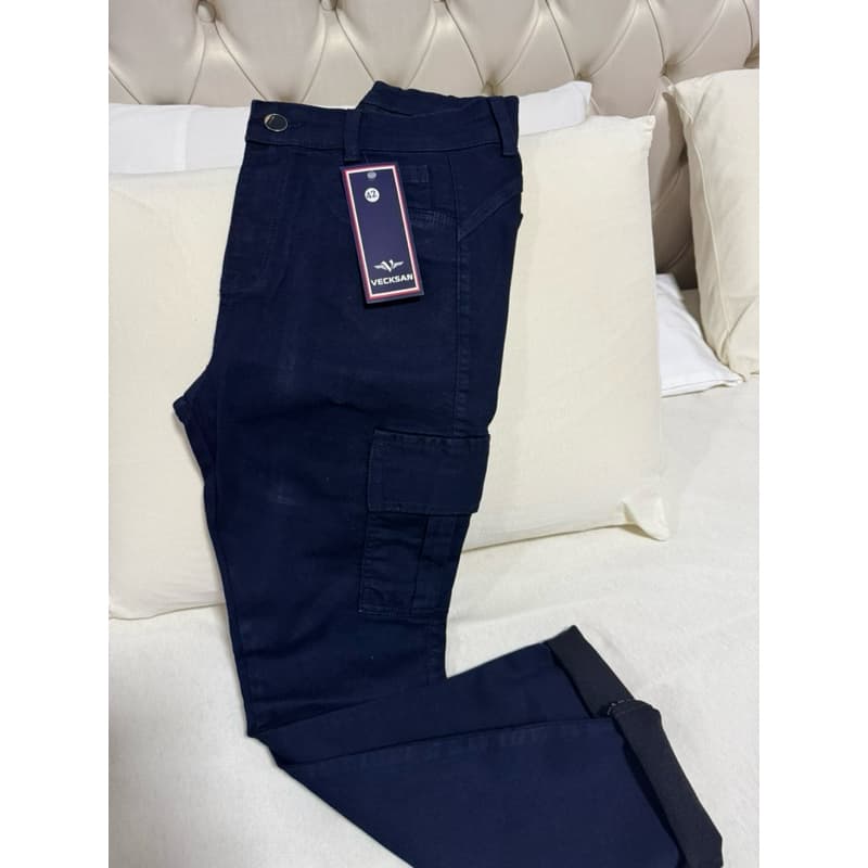 calça feminina Skinny cargo jeans com lycra cintura alta