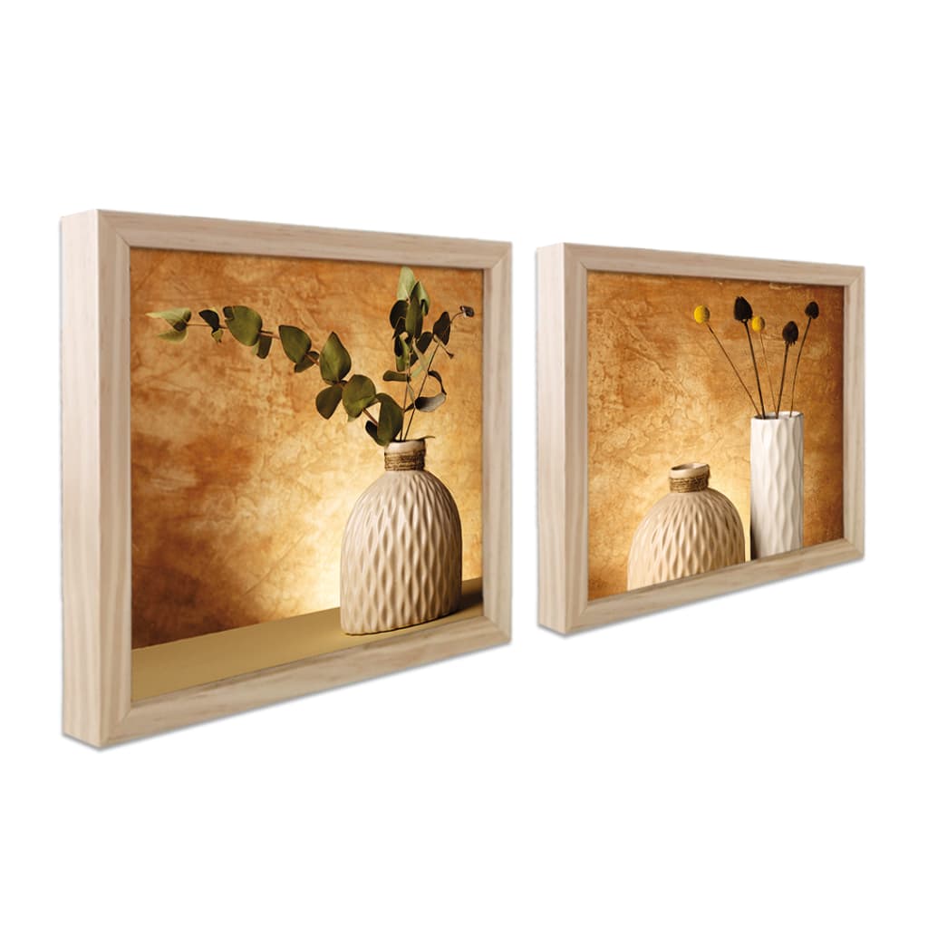 kit 2 quadro decorativo moderno banheiro, lavabo, toalete, vasos, flores, verde, boho com moldura 20cm